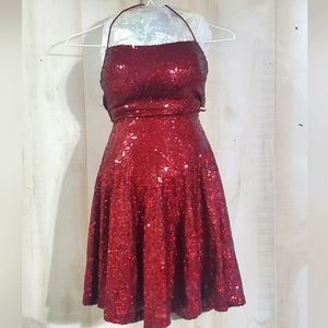 Windsor red-burgundy sequin lace up back dress
